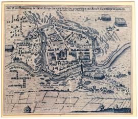 105-Nákres obléhání města Lippe, které bylo předáno 2. listopadu dohodou královskému veličenstvi ve Španělsku. Roku 1623.