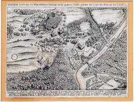 111-Skutečné vyobrazení Mansfeldovy porážky u desavského mostu, k níž došlo 25. dubna v den sv. Marka, roku 1626.