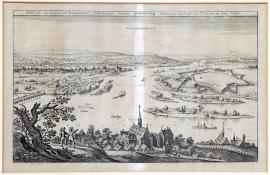 172-Nákres a poloha nově vystavěné švédské pevnosti Gustavusburgu, dole u výtoku Mohanu do Rýna.