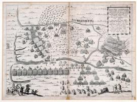210-Přesná mapa bitvy, v níž slavný vévoda Jan Jiří Lüneburský, švédský generál atd. vítězně bojoval s císařskými generály, hrabaty Gronsfeldem a Merodem dne 28. června / 8. července 1633 nedaleko Oldendorfu.