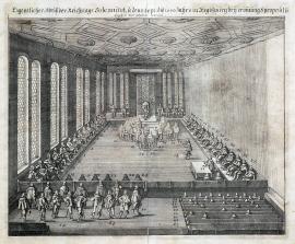 284-Původní vyobrazení slavnostního zasedání říšského sněmu, konaného dne 15. září r. 1640 v Řezně, při jehož zahájení bylo předneseno a projednáno 8 návrhů.