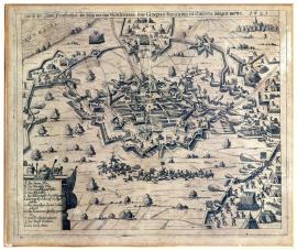56-Nákres města Frankentalu, které bylo obléháno místogenerálem Donem Goncalem Ferdnandem de Cordova. 1621.