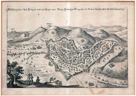 59-Vyobrazení místa Ihringen, které bylo ohraženo šancemi Jiřím Fridrichem markrabím Bádenským. Roku 1621.
