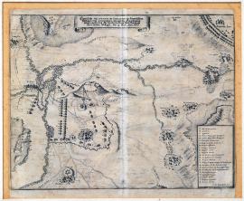 393-Původní nákres situace švédského polního ležení u Amönenburgu, jakož i dobytí téhož místa jeho excelencí panem polním maršálem Karlem Gustavemm Wrangelem dne 19. června 1646.