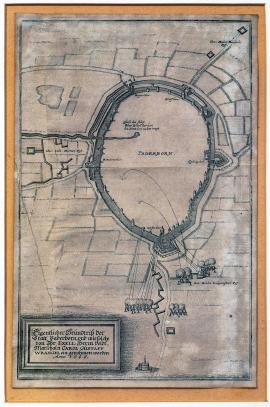 396-Původní půdorys města Padeborn, které bylo jeho excel. panem polním maršálem Karlem Gustavem Wrangelem dobyto. Roku 1646.