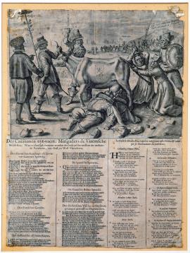 465-Flanderská kráva, na níž je vidět, jak tato provincie je ničena vládou kastiliánskou.